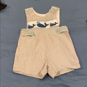 Sweet little whale blue and white romper